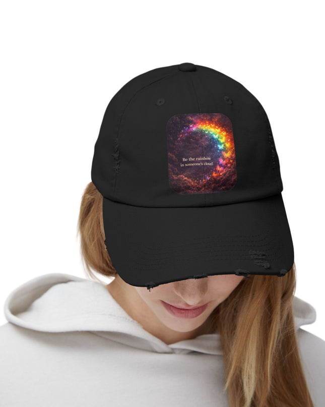 "Be the Rainbow in Someone's Cloud" Unisex Distressed Cap
