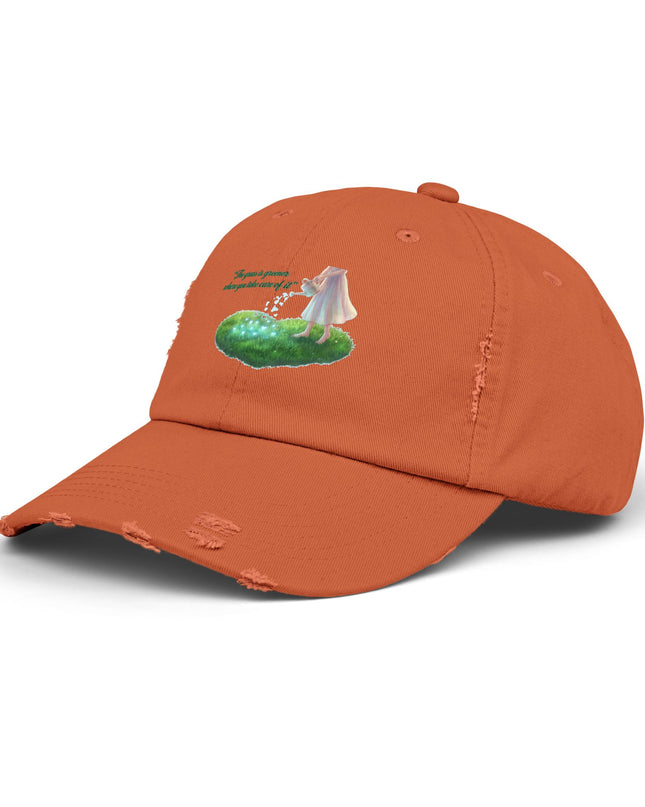 "The Grass is Greener Where You Take Care of It" Unisex Distressed Cap