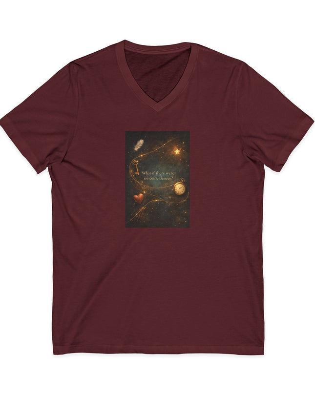 "What If There Were No Coincidences" Unisex Jersey Short Sleeve V-Neck Tee