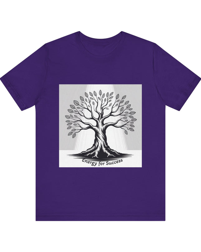 "Energy for Success" with a black and white drawing of a tree, Unisex Jersey Short Sleeve Tee