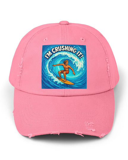 "I'm crushing it!" Unisex Distressed Cap