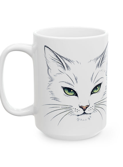 "Cat Face Sketch" Ceramic Mug, (11oz, 15oz)