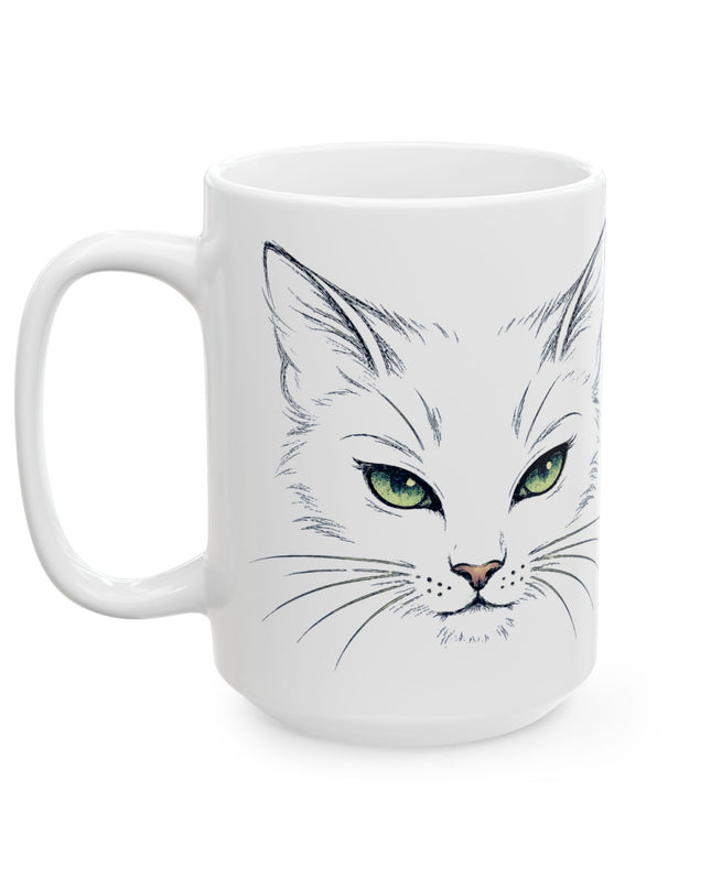 "Cat Face Sketch" Ceramic Mug, (11oz, 15oz)
