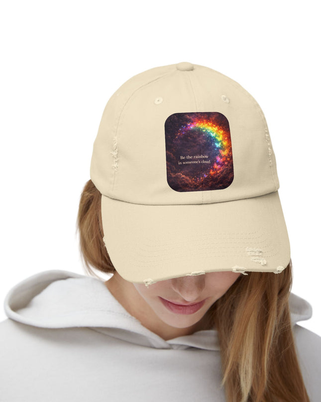"Be the Rainbow in Someone's Cloud" Unisex Distressed Cap