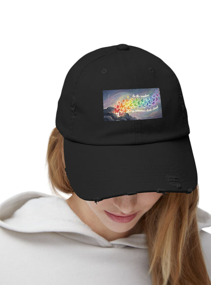 "Be the Rainbow in Someone's Dark Cloud" Unisex Distressed Cap