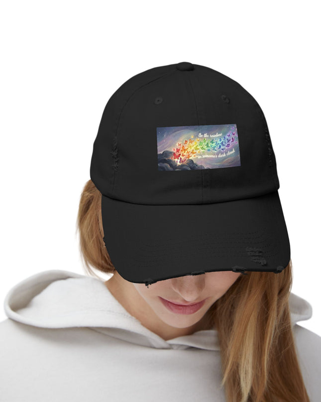 "Be the Rainbow in Someone's Dark Cloud" Unisex Distressed Cap
