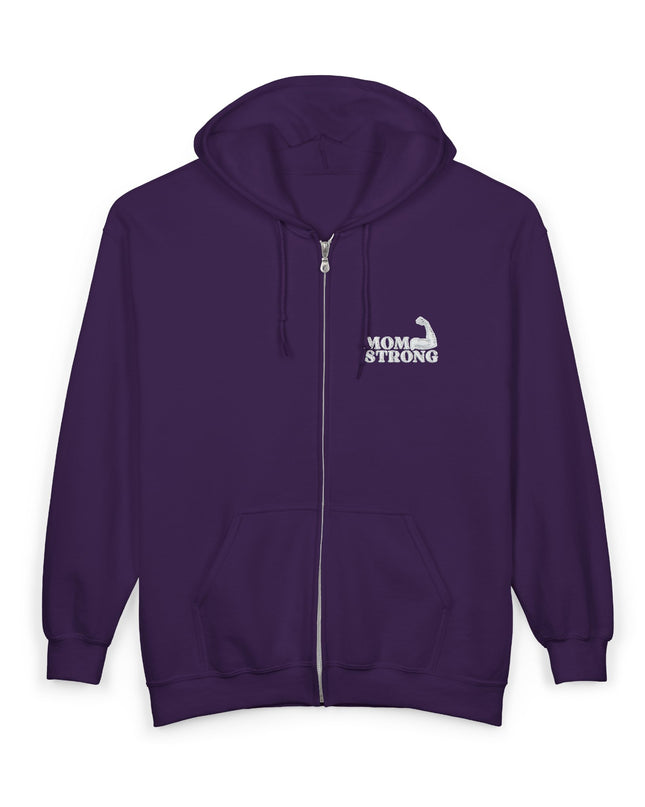 "Mom Strong (White embroidery)" Unisex Heavy Blend Full Zip Hooded Sweatshirt