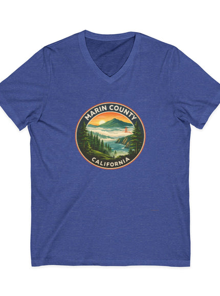 "Marin County, Above the Fog - no text" Unisex Jersey Short Sleeve V-Neck Tee