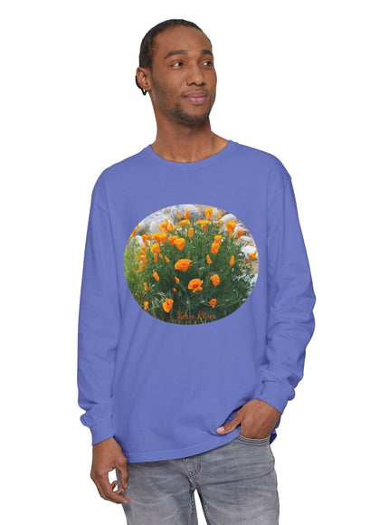 "California Poppies" Unisex Garment-dyed Long Sleeve T-Shirt