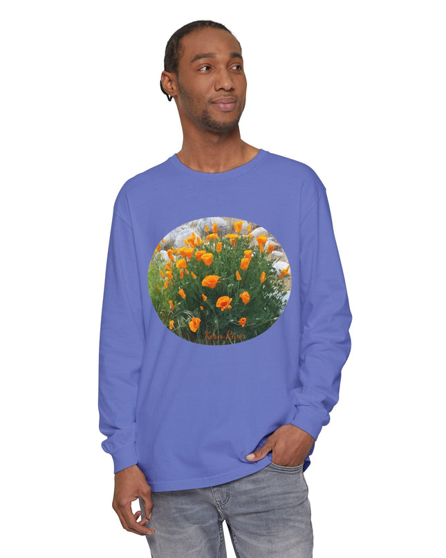"California Poppies" Unisex Garment-dyed Long Sleeve T-Shirt