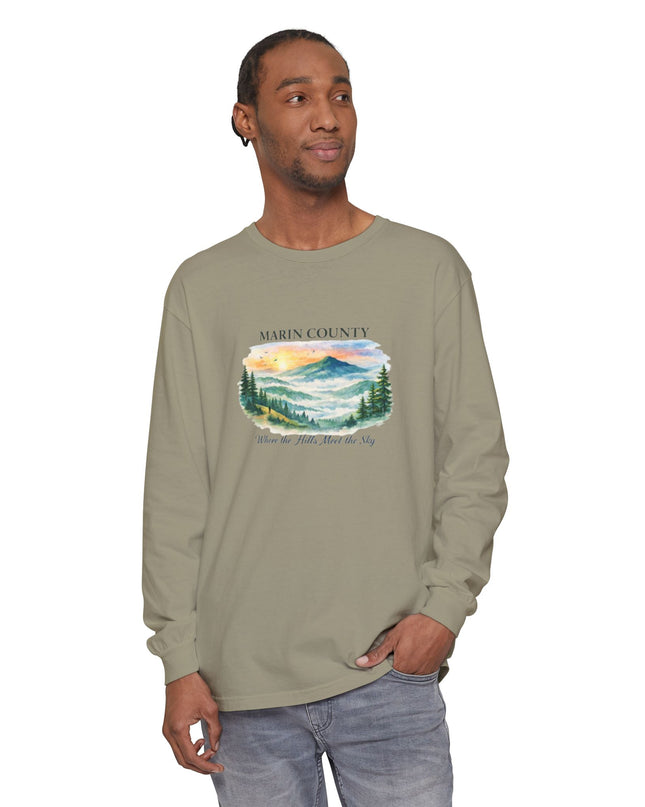 "Marin County, Where the Hills Meet the Sky" Unisex Garment-dyed Long Sleeve T-Shirt