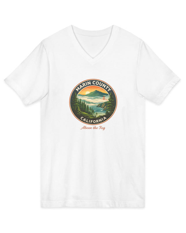 "Marin County, Above the Fog" Unisex Jersey Short Sleeve V-Neck Tee