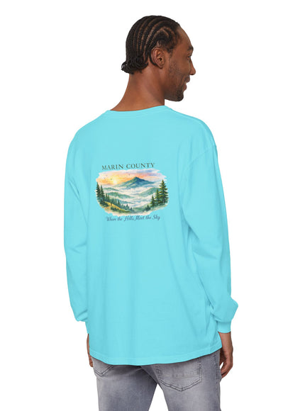 "Marin County, Where the Hills Meet the Sky" Unisex Garment-dyed Long Sleeve T-Shirt