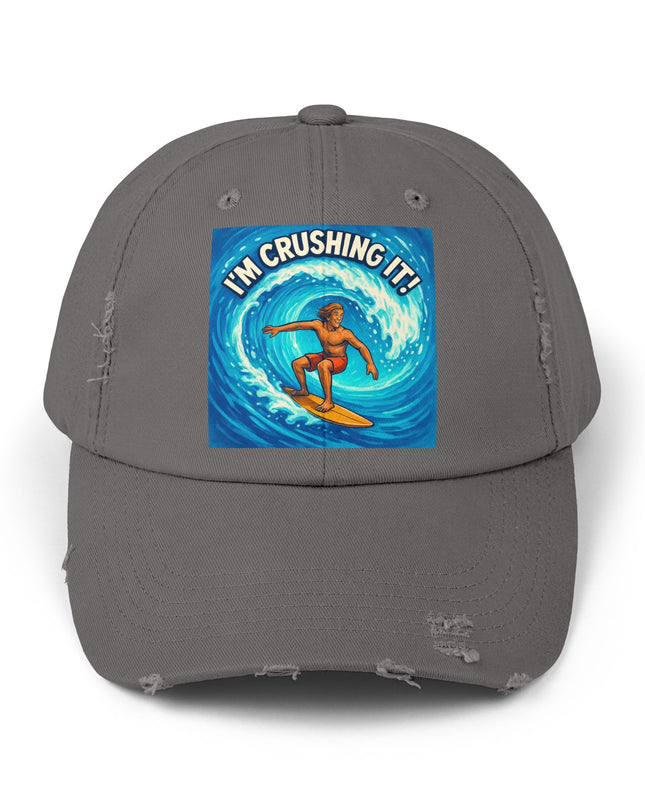 "I'm crushing it!" Unisex Distressed Cap