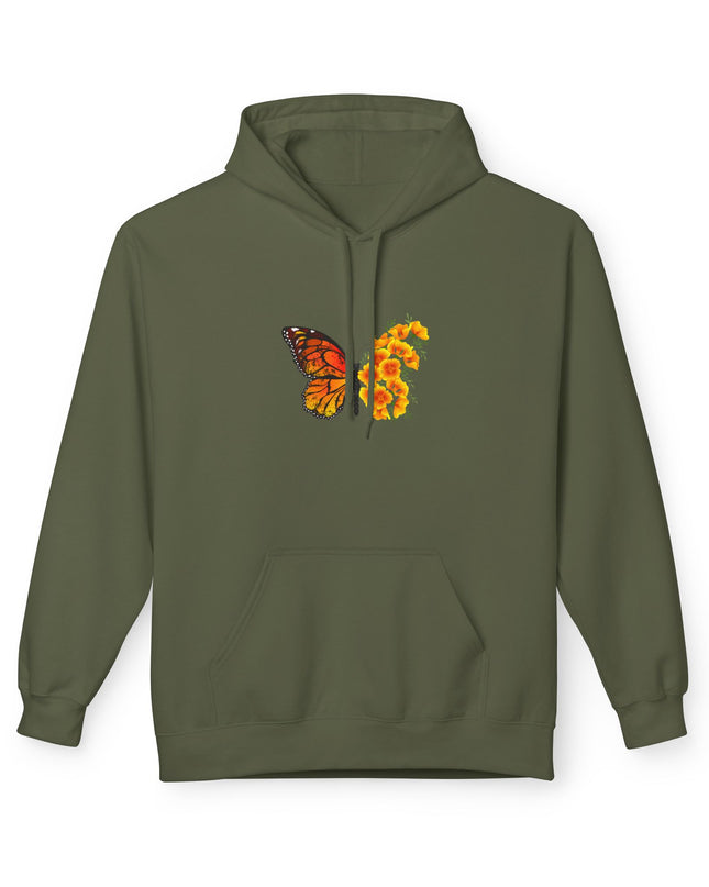 "Butterfly Poppies" (Ink front and back) Unisex Midweight Softstyle Fleece Hoodie