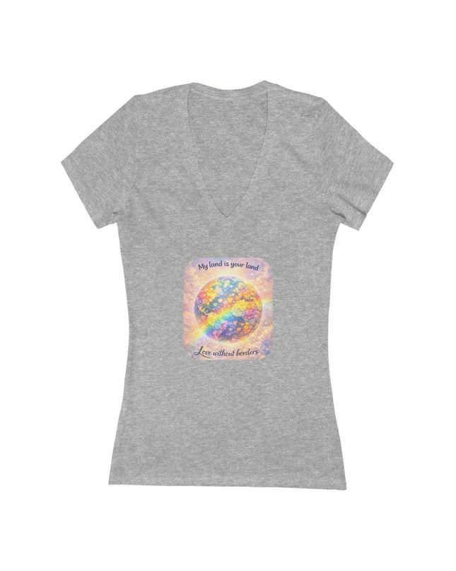 "My Land is Your Land" Women's Jersey Short Sleeve Deep V-Neck Tee