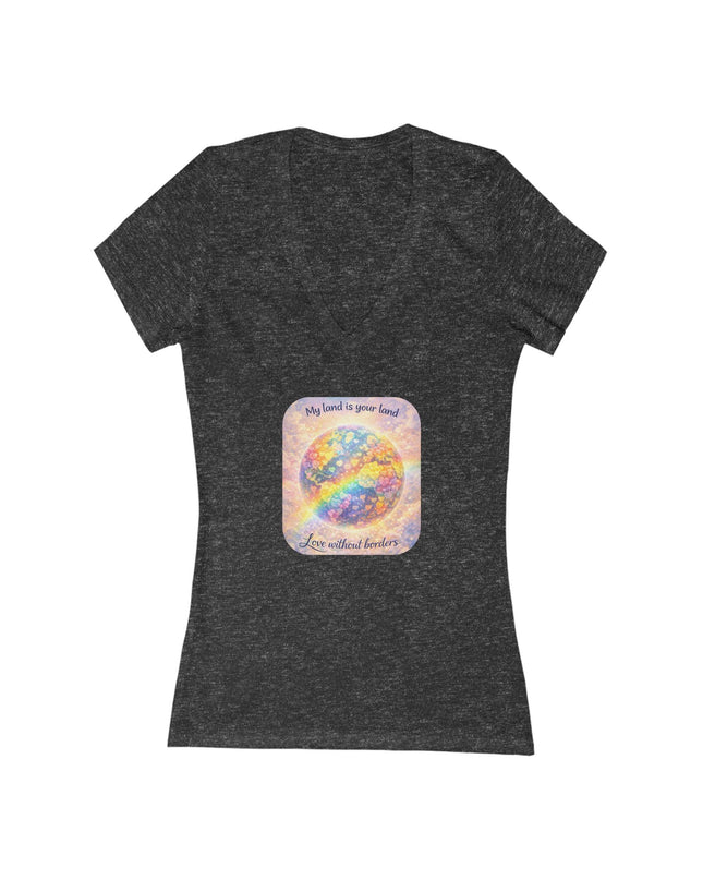 "My Land is Your Land" Women's Jersey Short Sleeve Deep V-Neck Tee