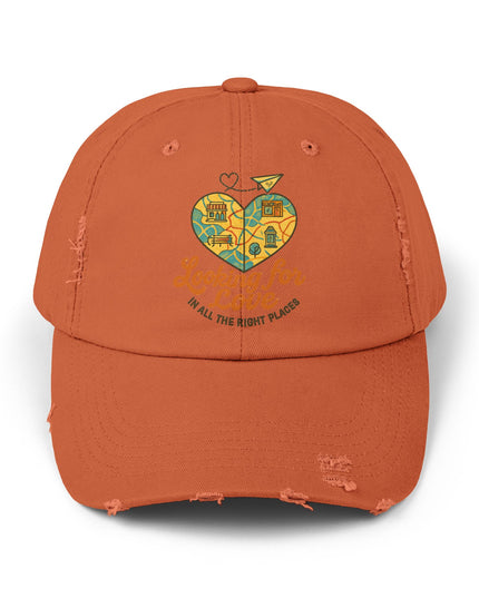 "Looking for love in all the right places" Unisex Distressed Cap