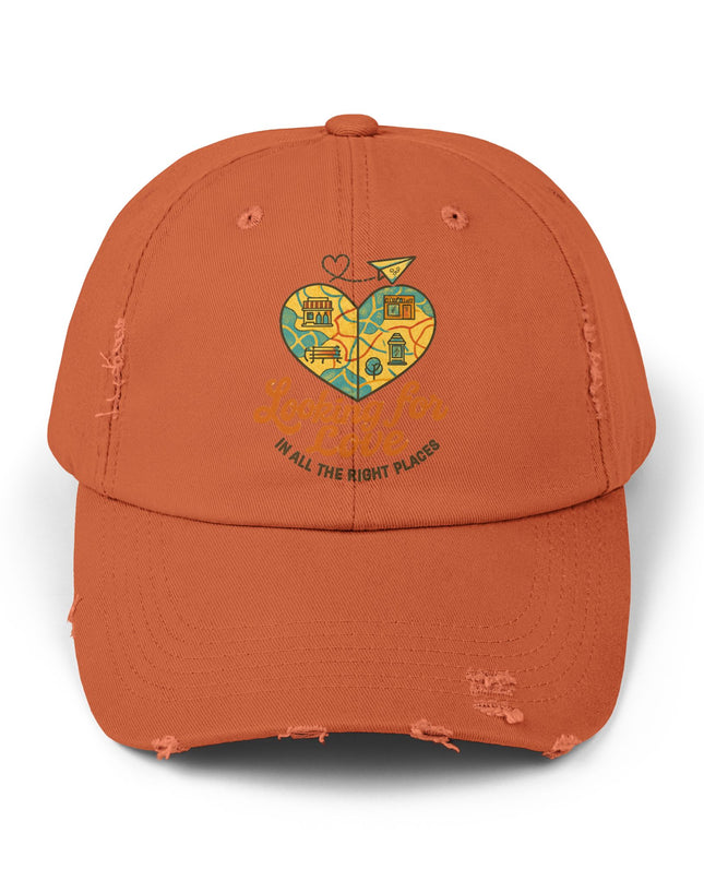 "Looking for love in all the right places" Unisex Distressed Cap