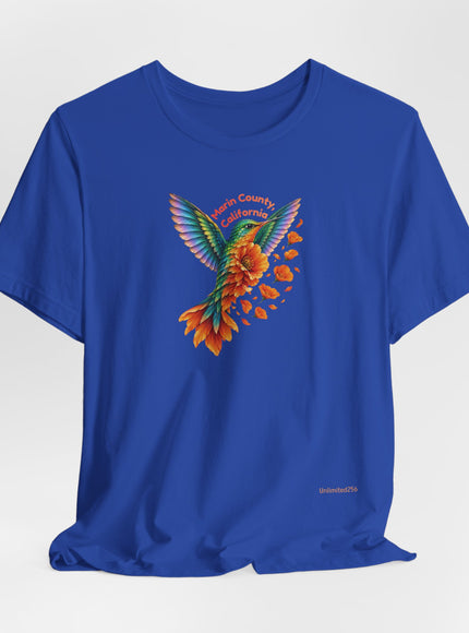 "Hummingbird and Poppies" Unisex Jersey Short Sleeve Tee