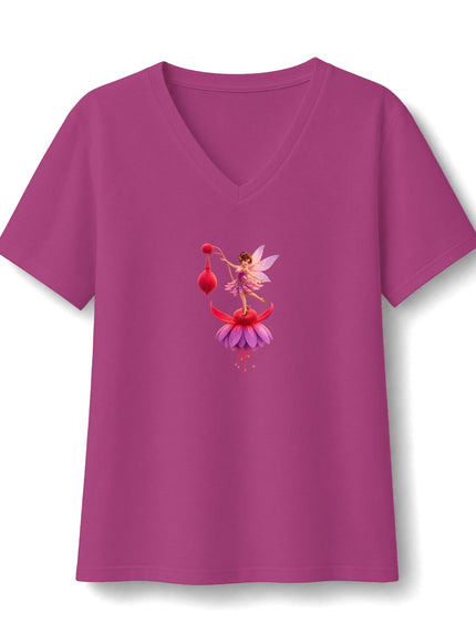 "Fuchsia Fairy" Women's Relaxed Jersey Short Sleeve V-Neck Tee