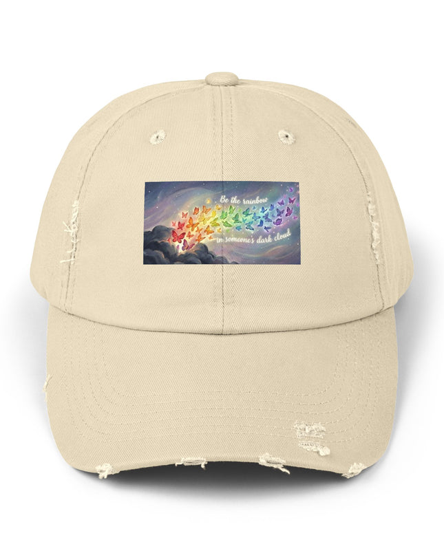 "Be the Rainbow in Someone's Dark Cloud" Unisex Distressed Cap