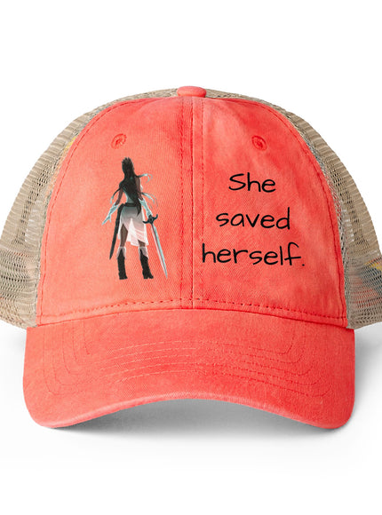 "She Saved Herself OG" Women's Washed Mesh-Back Cap
