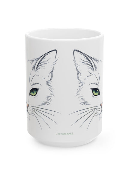 "Cat Face Sketch" Ceramic Mug, (11oz, 15oz)