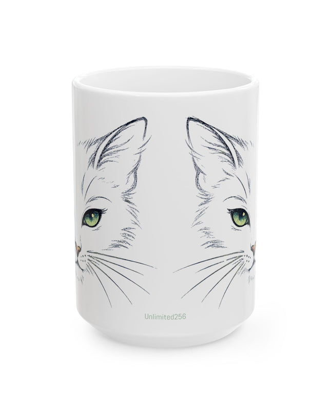 "Cat Face Sketch" Ceramic Mug, (11oz, 15oz)