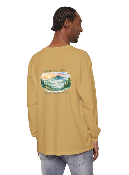 "Marin County, Where the Hills Meet the Sky" Unisex Garment-dyed Long Sleeve T-Shirt