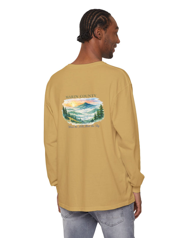 "Marin County, Where the Hills Meet the Sky" Unisex Garment-dyed Long Sleeve T-Shirt