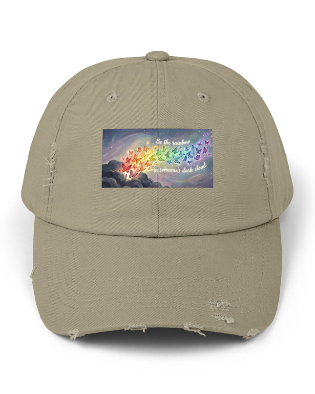 "Be the Rainbow in Someone's Dark Cloud" Unisex Distressed Cap