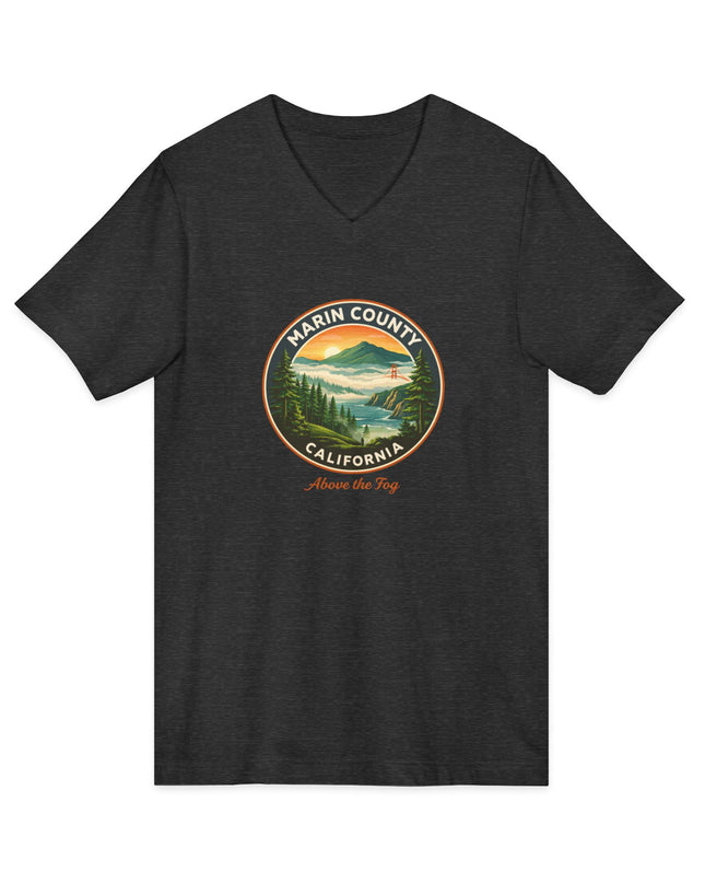 "Marin County, Above the Fog" Unisex Jersey Short Sleeve V-Neck Tee