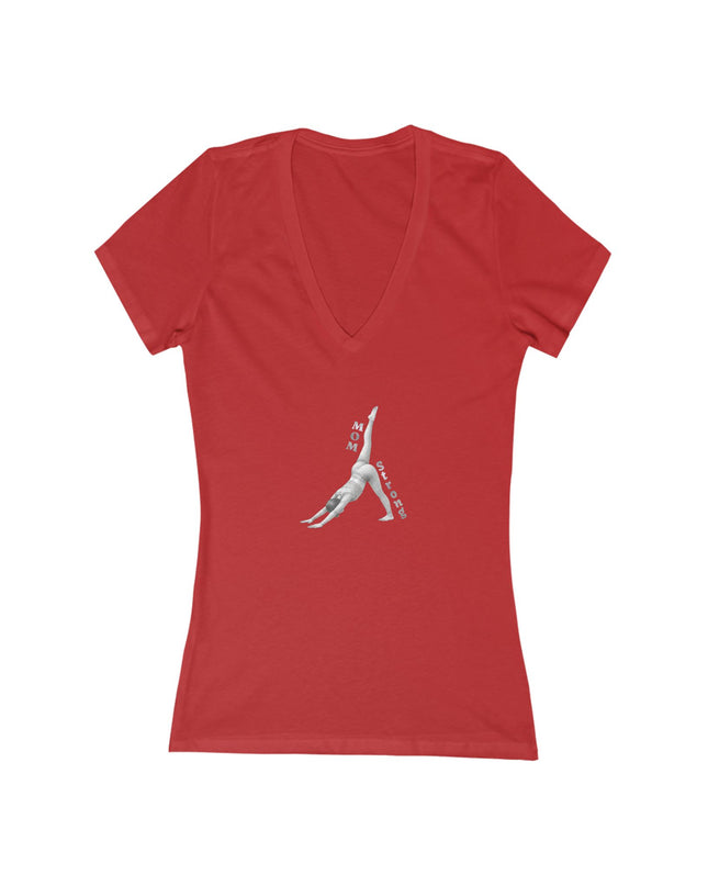 "Mom Strong Pilates" Women's Jersey Short Sleeve Deep V-Neck Tee