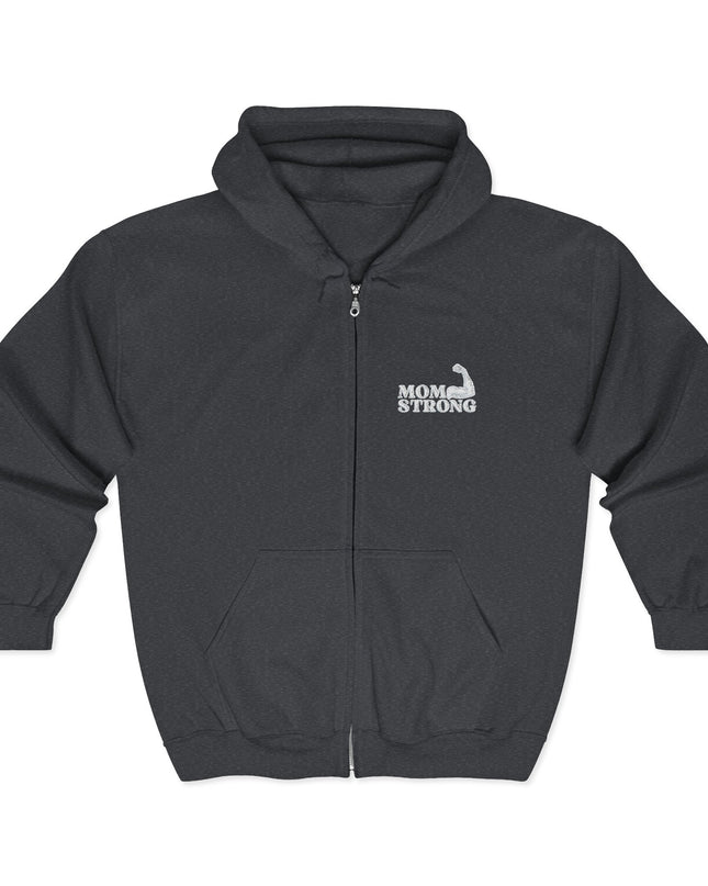 "Mom Strong (White embroidery)" Unisex Heavy Blend Full Zip Hooded Sweatshirt