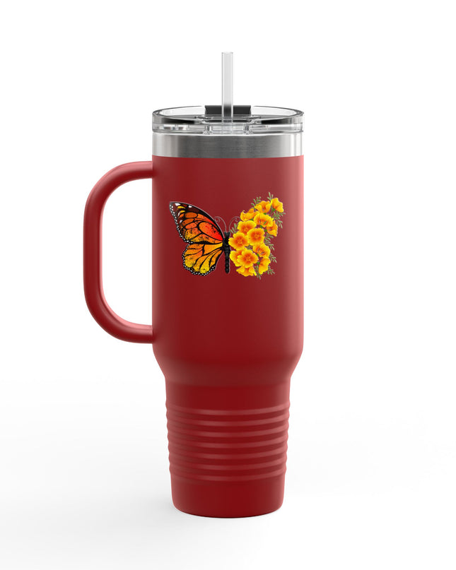 "Butterfly Poppies" Insulated Travel Mug, 40oz