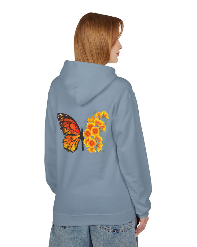 "Butterfly Poppies" (Ink front and back) Unisex Midweight Softstyle Fleece Hoodie