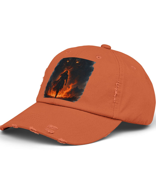 "Eye of the tiger, walking through fire" Unisex Distressed Cap