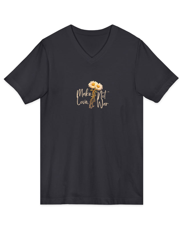 "Make Love Not War With Flower" Unisex Jersey Short Sleeve V-Neck Tee