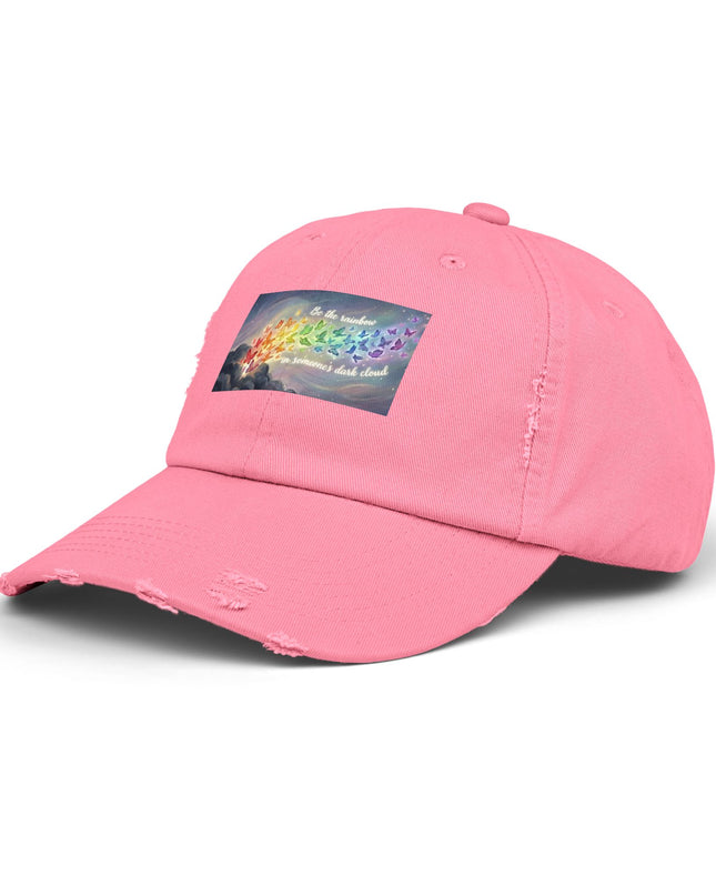 "Be the Rainbow in Someone's Dark Cloud" Unisex Distressed Cap