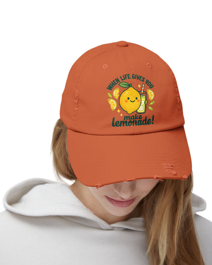 "When life gives you lemons, make lemonade" Unisex Distressed Cap