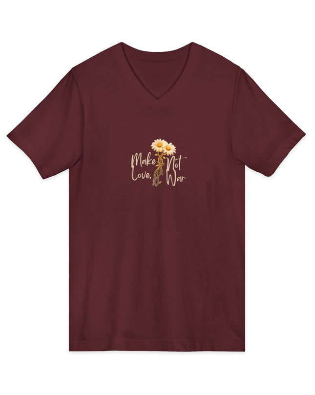 "Make Love Not War With Flower" Unisex Jersey Short Sleeve V-Neck Tee