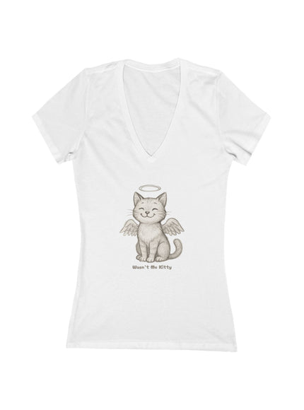"Wasn't Me Kitty" Women's Jersey Short Sleeve Deep V-Neck Tee