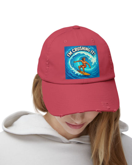 "I'm crushing it!" Unisex Distressed Cap