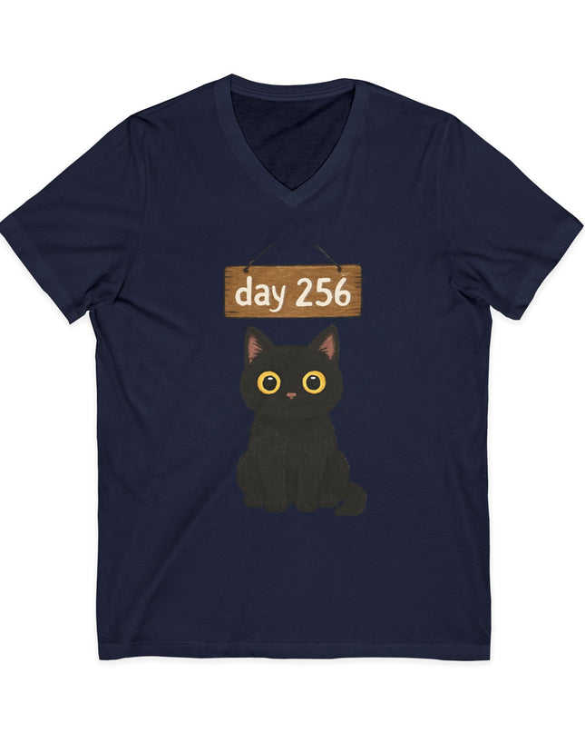 "Day 256 (not blinking black cat)" Unisex Jersey Short Sleeve V-Neck Tee