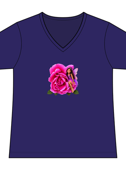 "Rose Fairy" Women's Relaxed Jersey Short Sleeve V-Neck Tee
