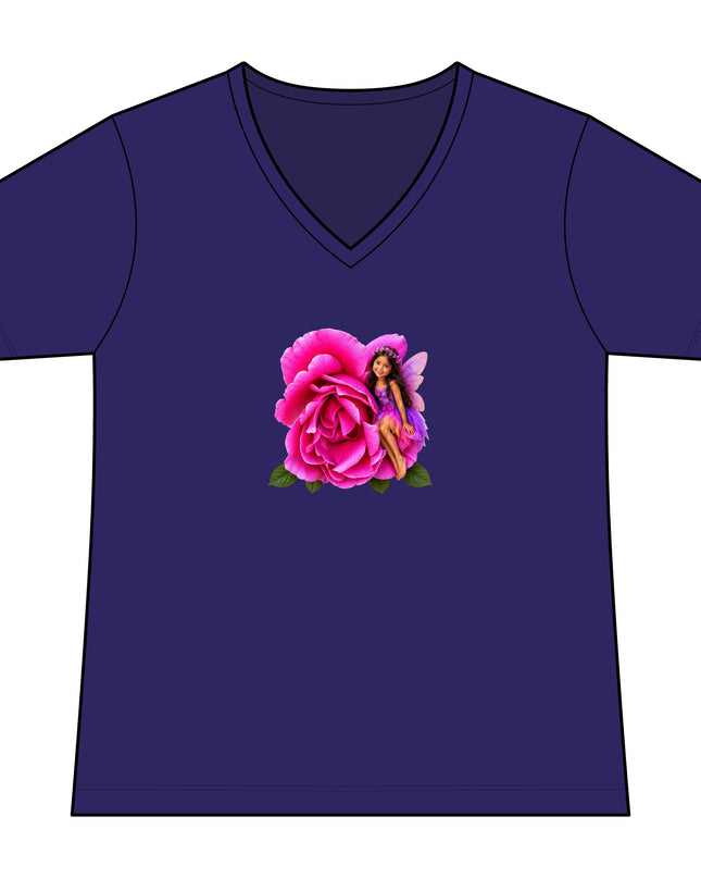 "Rose Fairy" Women's Relaxed Jersey Short Sleeve V-Neck Tee
