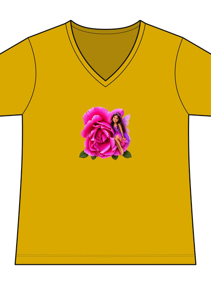 "Rose Fairy" Women's Relaxed Jersey Short Sleeve V-Neck Tee