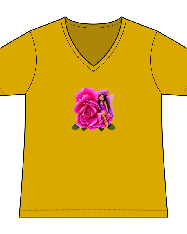 "Rose Fairy" Women's Relaxed Jersey Short Sleeve V-Neck Tee