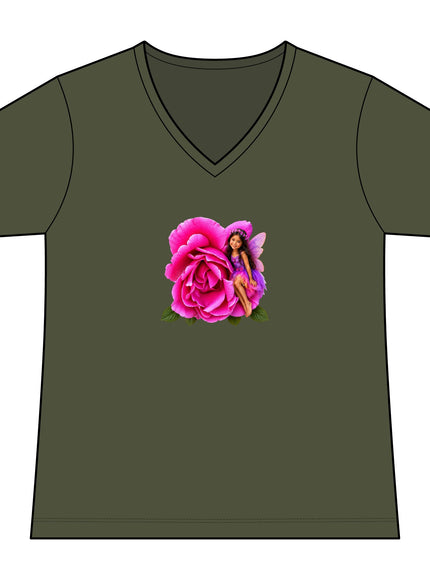 "Rose Fairy" Women's Relaxed Jersey Short Sleeve V-Neck Tee